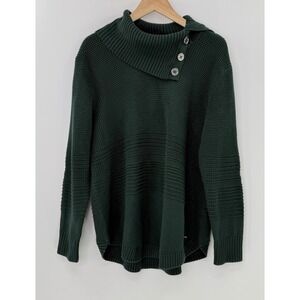 Calvin Klein Women's Asymmetrical Button Collar Green Knit Sweater XL Preppy